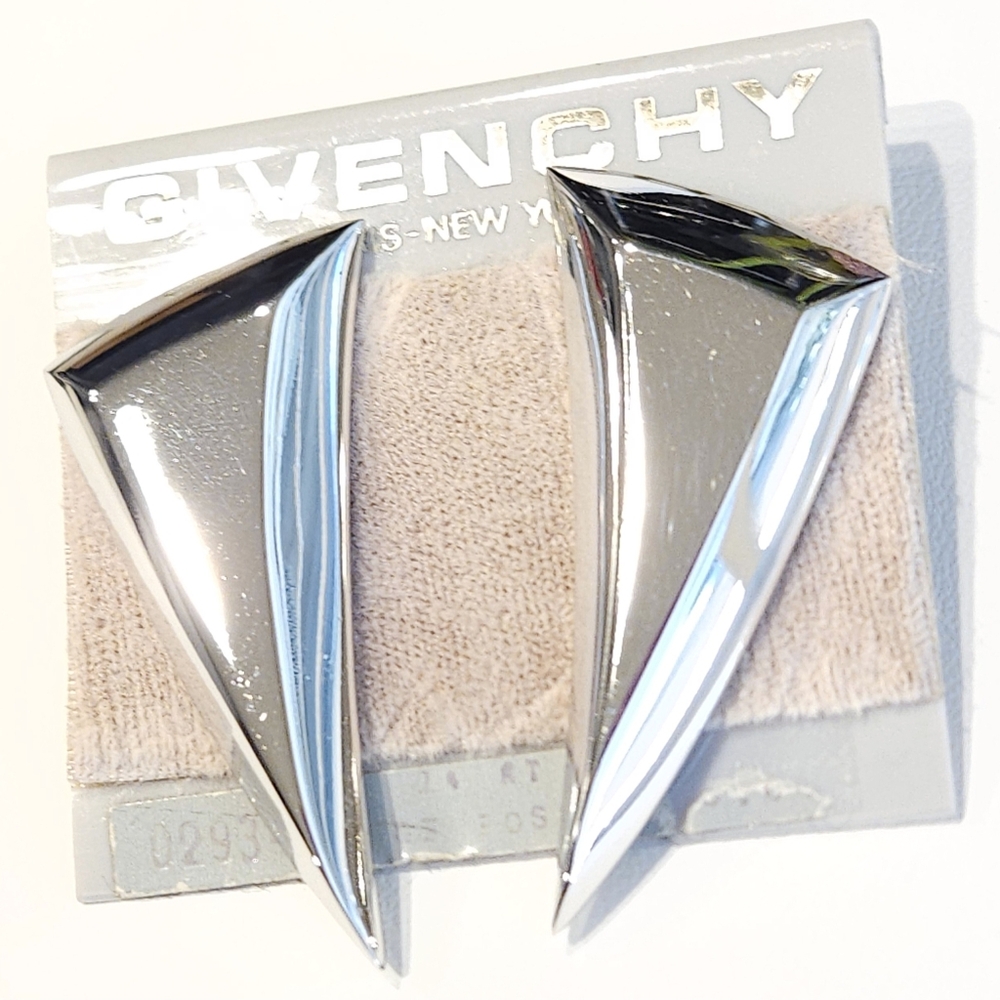 Givenchy Modernist Silver Tone Earrings NWT Vintage 80s Chunky Large Earrings - Picture 16 of 16